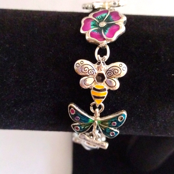Jewelry - Butterfly And Flower Silver and Multicolor Charm Bracelet